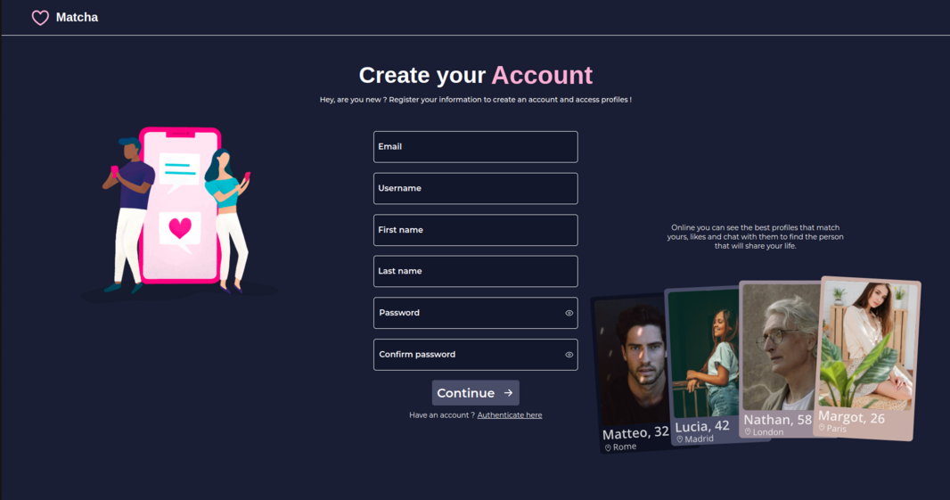 matcha signup page